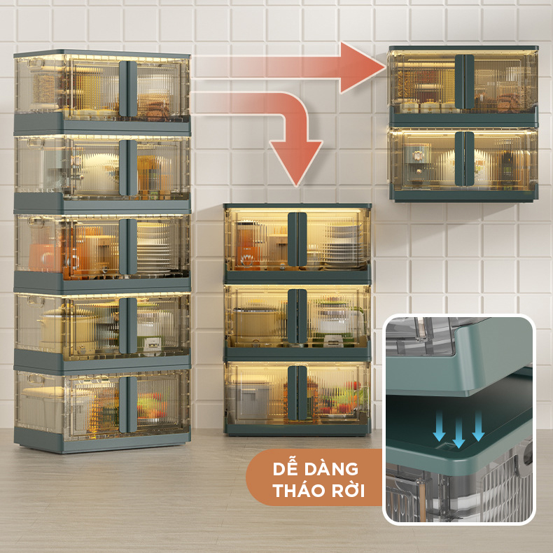 Hộp Đựng Đồ Lớn, Tủ Đựng Đồ 2 Cửa Đựng Quần Áo Sách Đồ Chơi Đa Năng Trong Suốt Nhựa Gấp Gọn 45L &Amp; 95L - 1 Hộp Lớn - Xanh