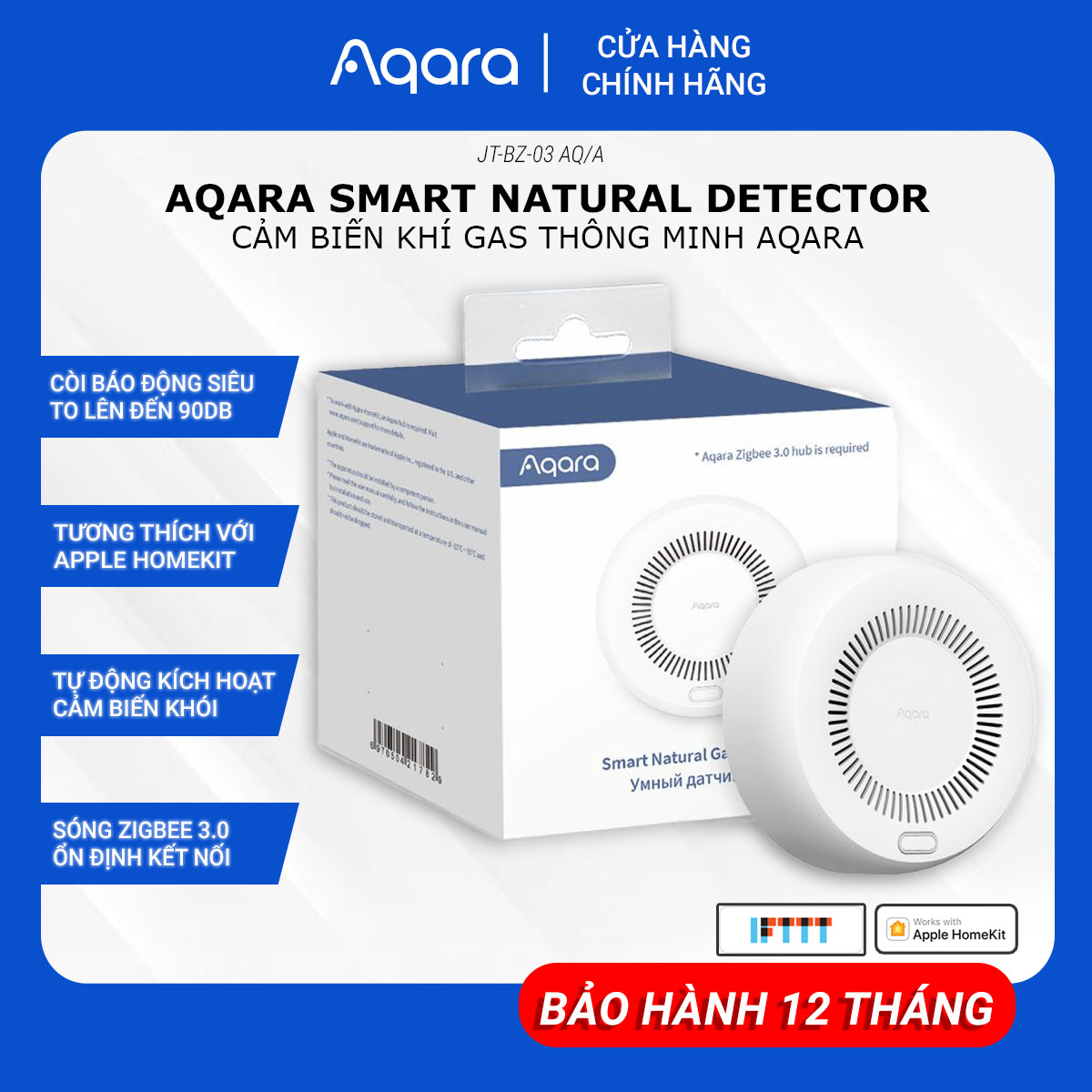 Cảm Biến Khí Gas AQARA Smart Gas Leak Sensor JT-BZ-01AQ/A-Cảnh Báo Báo Động Rò Rỉ Zigbee 3.0 Còi Lớn Bảo Hành 12 Tháng Hàng Chính Hãng