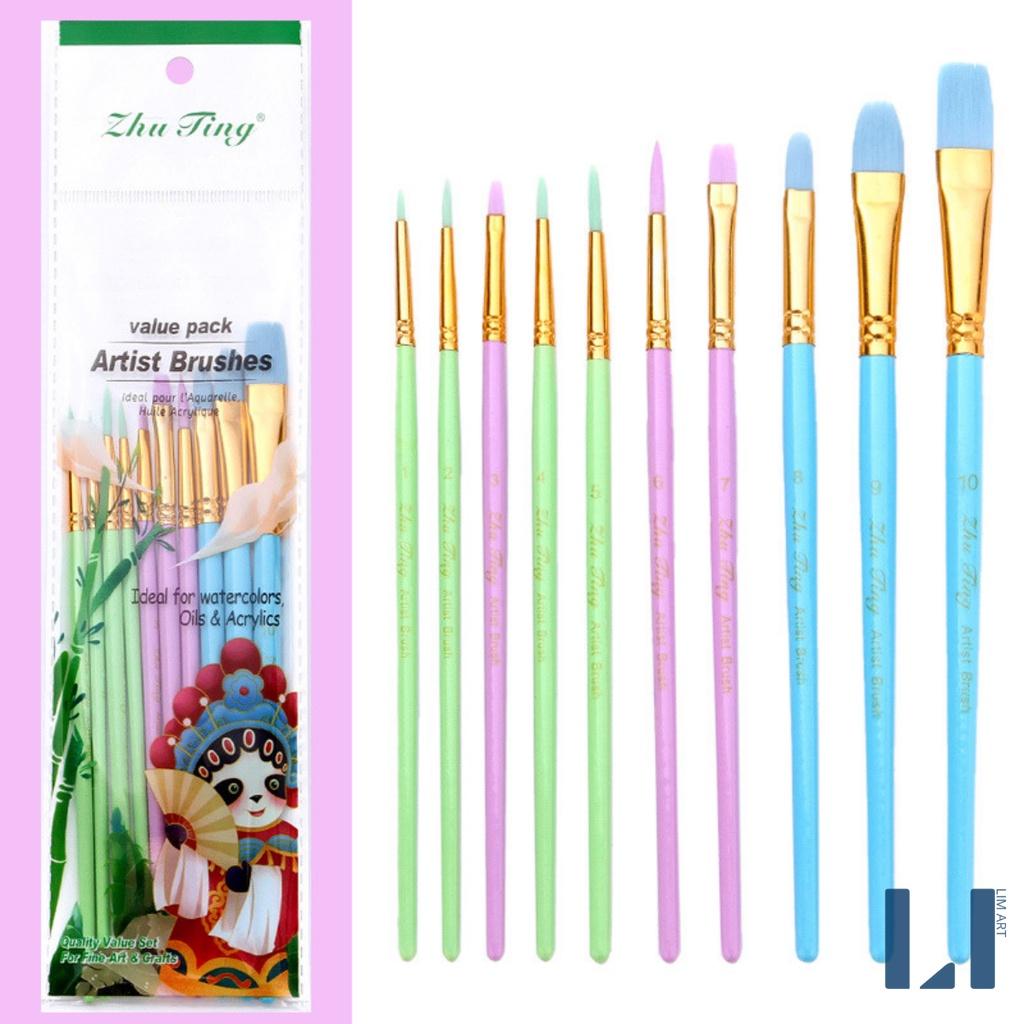 Bộ 10 cọ gỗ lông mềm màu pastel chuyên dụng vẽ tranh, tô tranh số hóa