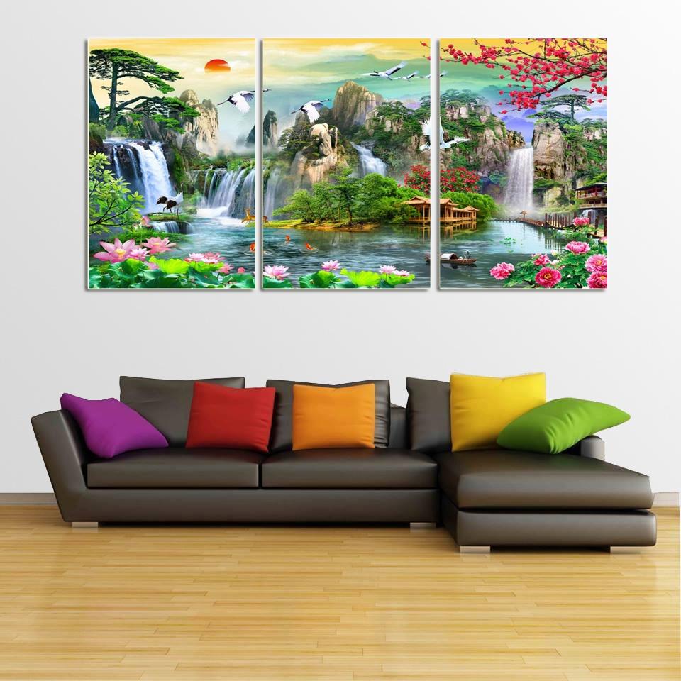 10 Bộ Tranh Treo Tường Phòng Khách - Tranh Thác Nước Sơn Thủy treo phòng khách hiện đại - Tranh treo giá rẻ