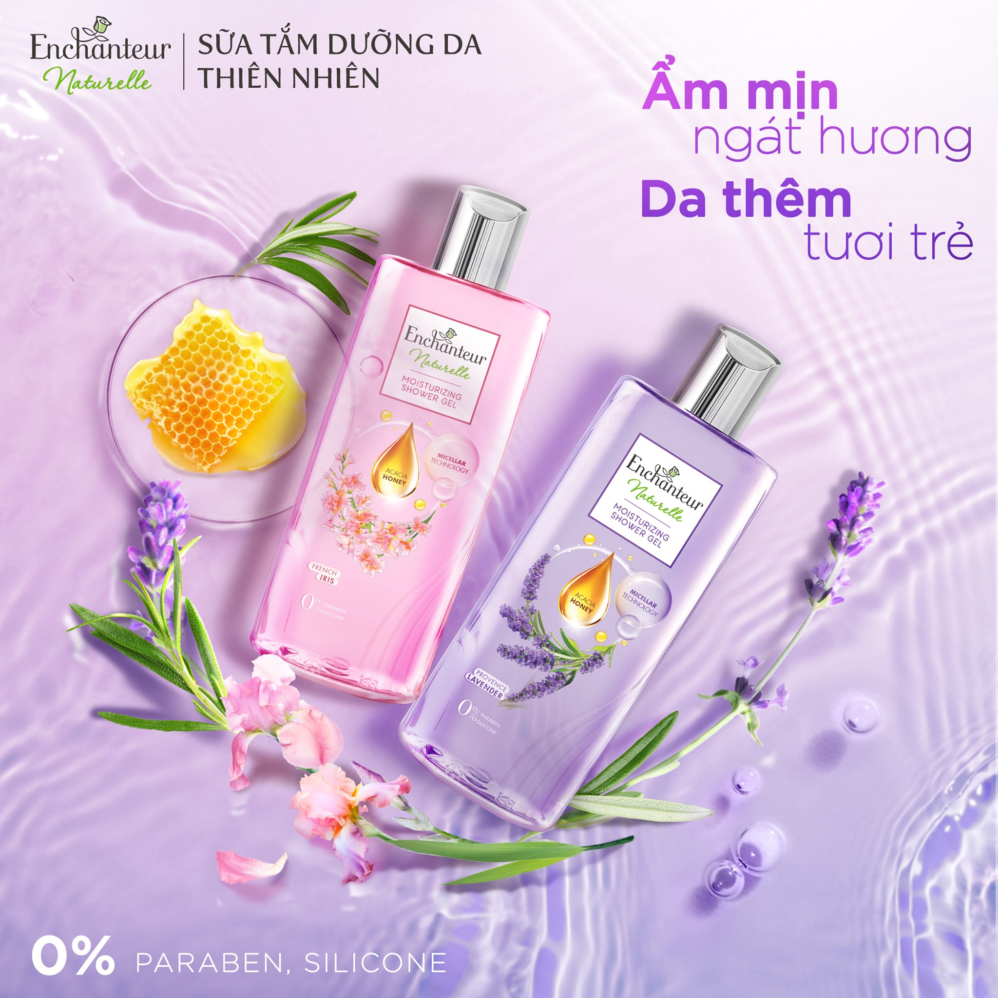 Sữa tắm dưỡng da Enchanteur Naturelle hương hoa Lavender 260gr/Chai