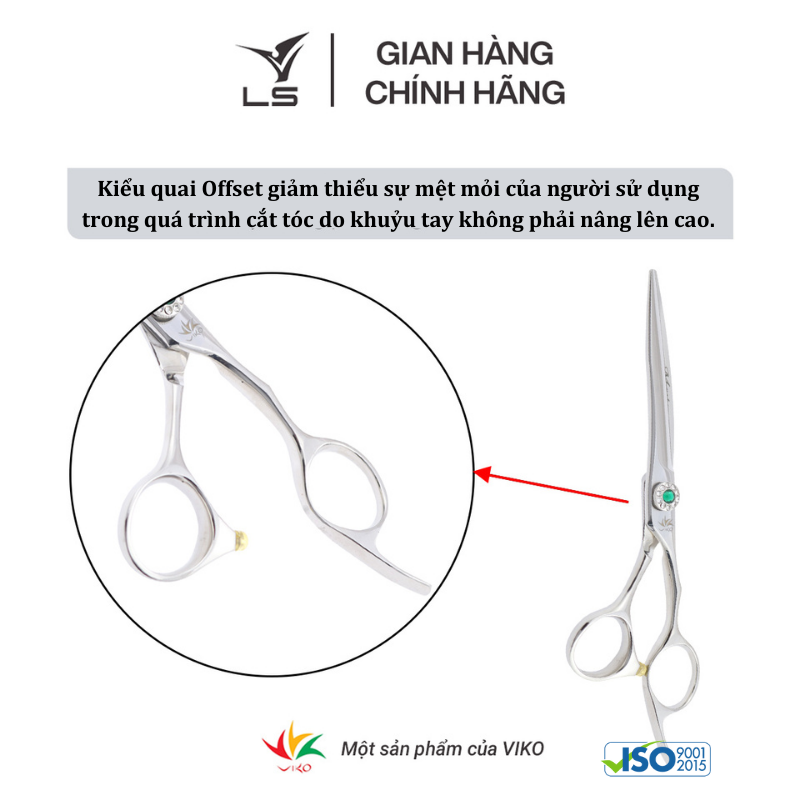 Kéo cắt tóc LS lưỡi thẳng quai offset vênh đỡ ngón cố định FA63/6.25