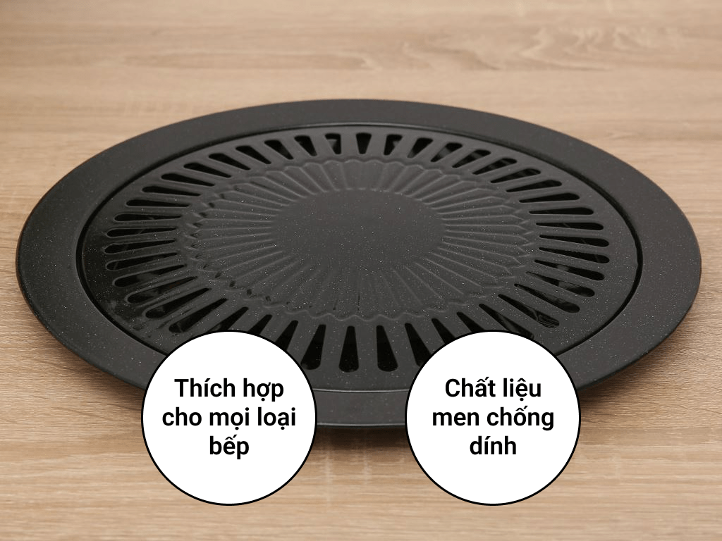 Vỉ nướng tráng men chống dính 30cm Fujishi, Có khay hứng dầu mỡ - Hàng chính hãng