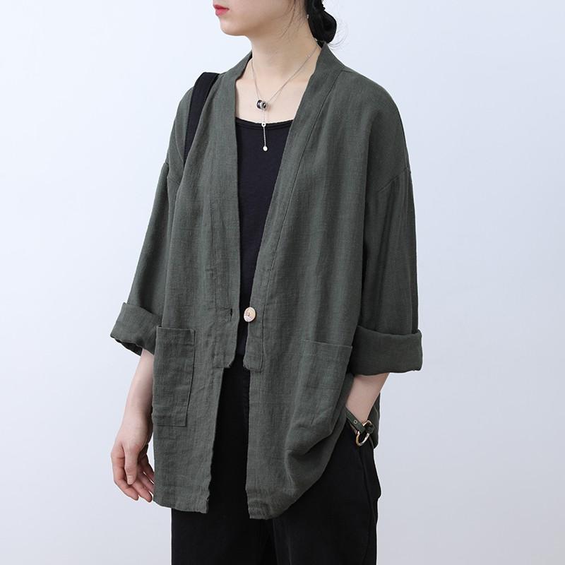 Áo cardigan linen dáng dài, thời trang phong cách Nhật Bản