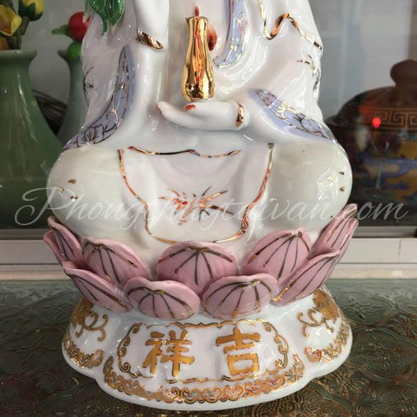 Tượng mẹ Quan Âm tọa sen 20*11cm-áo viền xanh