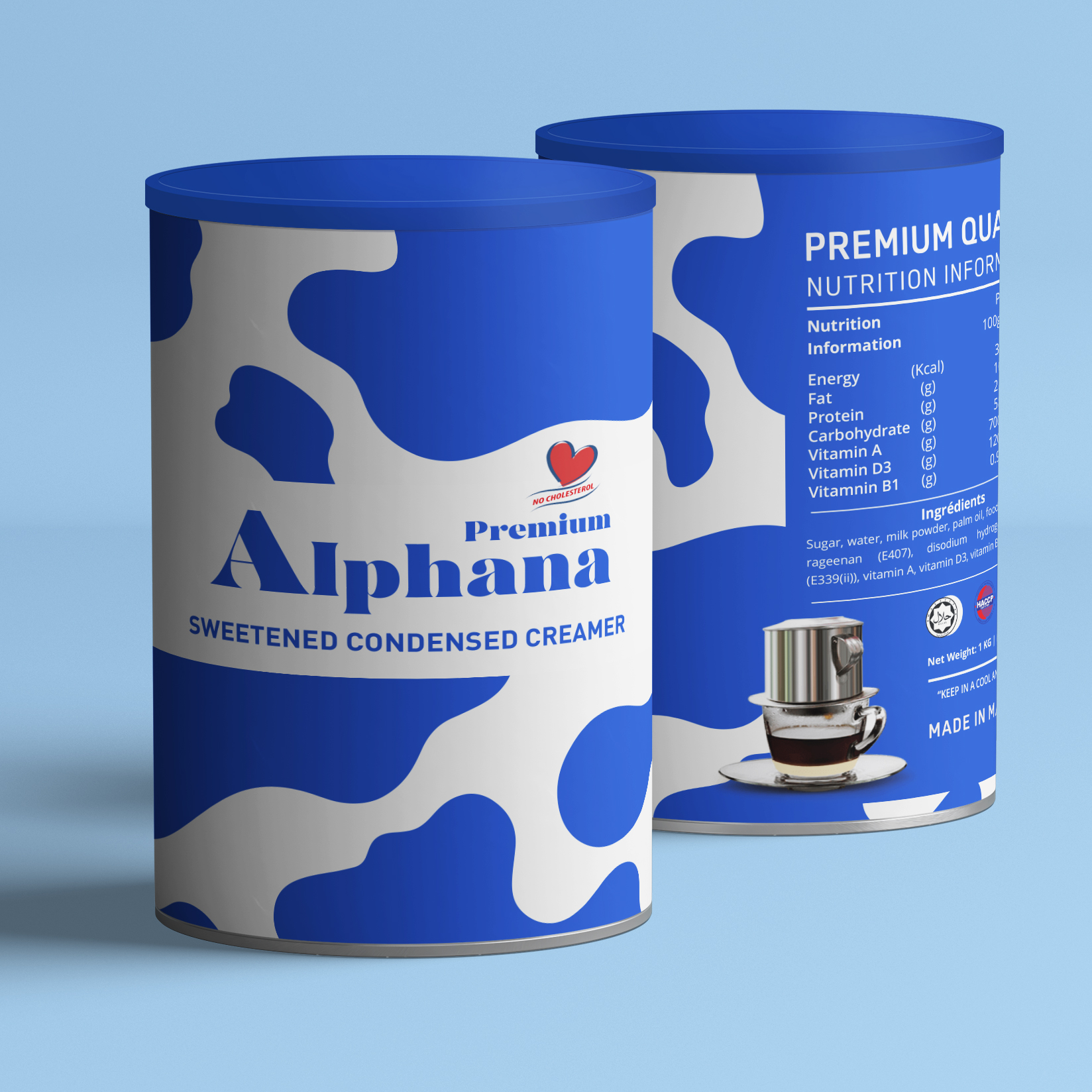 Combo 2 Lon Sữa Đặc Có Đường Premium Alphana nhập khẩu Malaysia Mỗi Lon 1kg Không Cholesterol thành phần đạm cao 2.3%