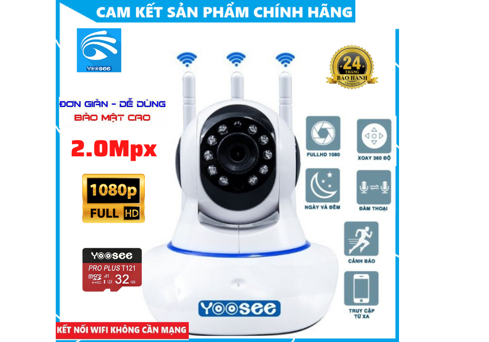 Camera Yoosee HD720P 3 Râu Kèm Thẻ Nhớ 32GB