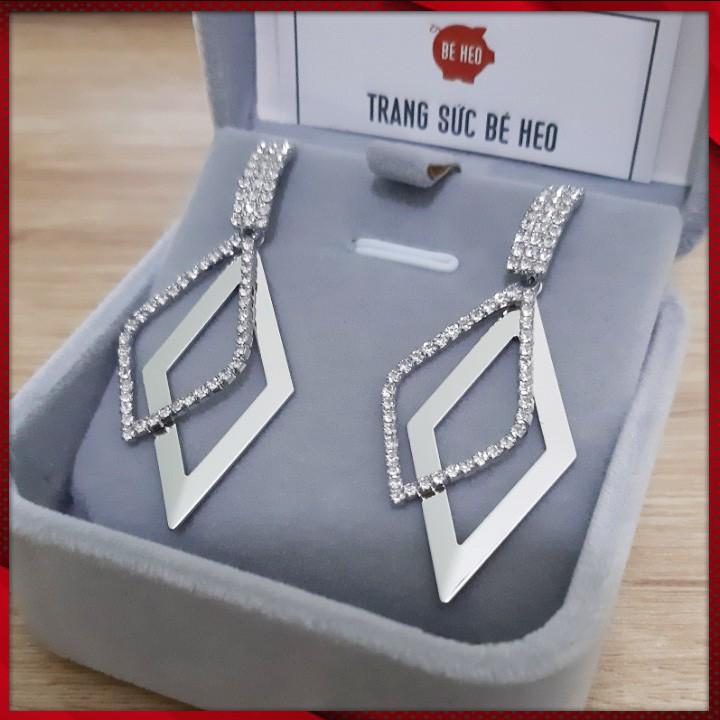 Bông tai hình thoi nạm đá thời trang Trang sức Bé Heo BHBT472