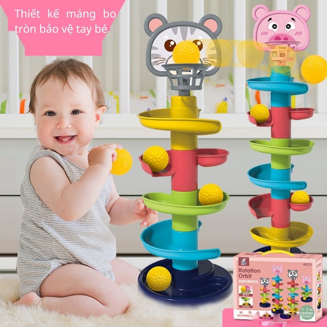 Đồ chơi trẻ em Tháp bóng lăn, cầu trượt thả bóng xoay vòng nhiều 7 tầng 7 bóng EASYTOYS giú