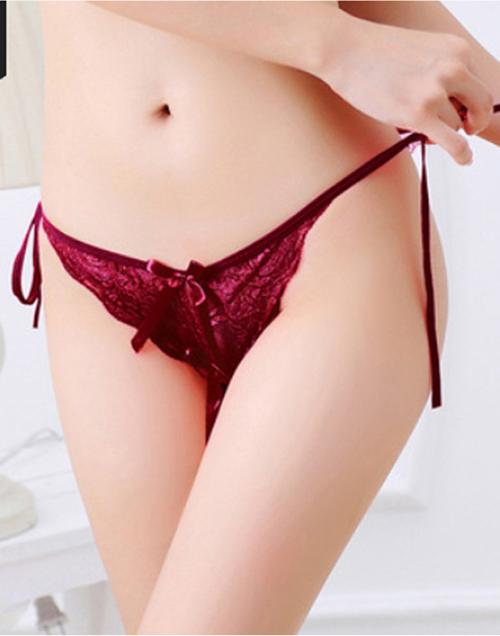 Quần lót ren lọt khe buộc dây - Đỏ tím