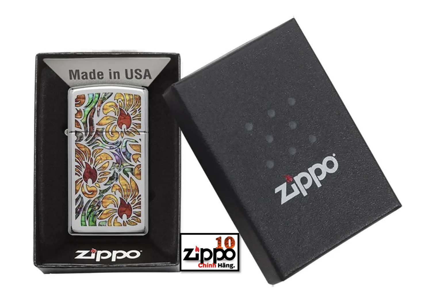 Bật lửa Zippo Slim 29702 Fusion Floral Design - Chính Hãng 100%