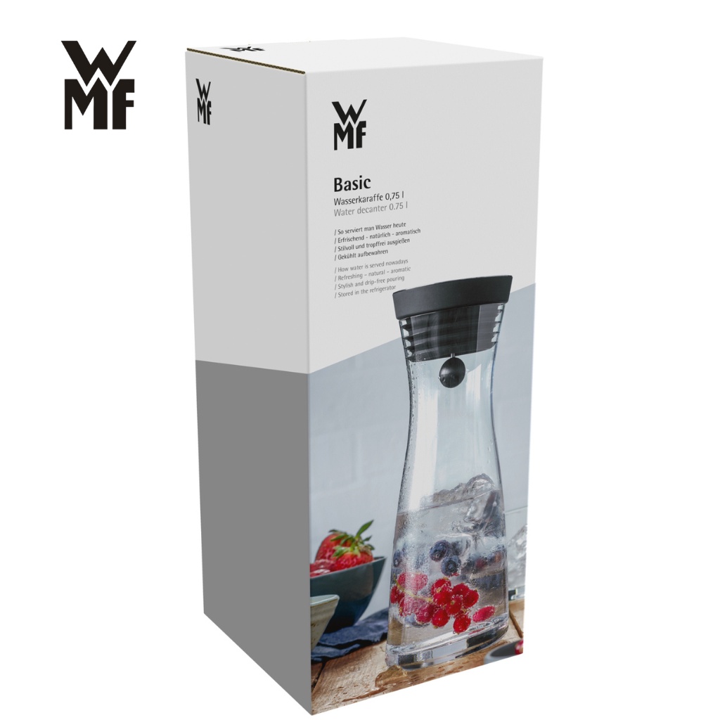 Bình Nước Thủy Tinh WMF Water Decanter 0.75L Nắp Thép Không Gỉ Cromargan Đánh Bóng Và Vành Silicon - 0617716040