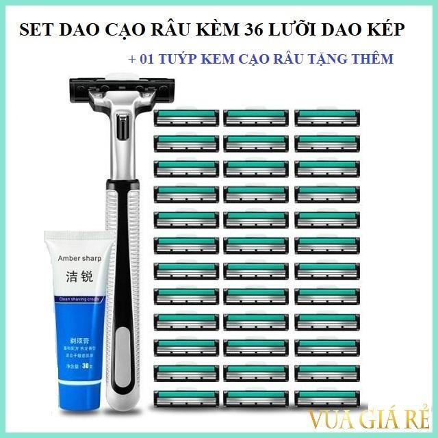 SÉT DAO CẠO RÂU+36 LƯỠI DAO THAY + TUÝP KEM LÀM MỀM RÂU