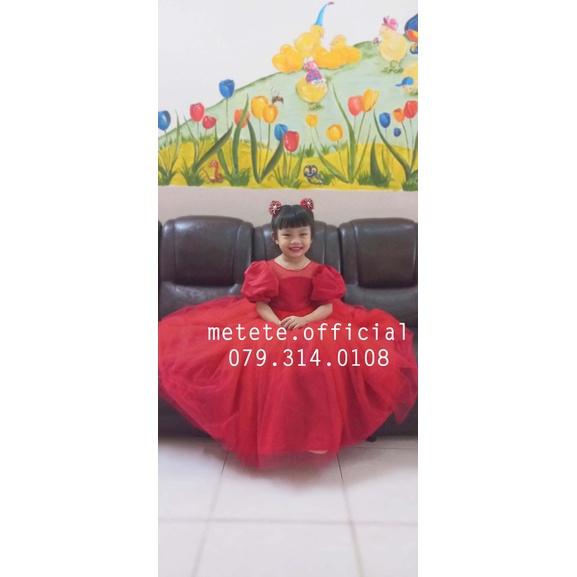 Váy đầm công chúa thiết kế cho bé gái tay bồng đỏ dáng dài siêu bồng xòe - Mẹ Tê Tê