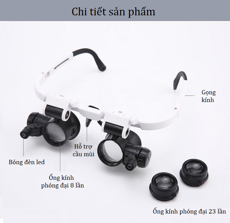 Kính lúp đeo mắt phóng đại 8X-15X-23X có đèn led chiếu sáng mạnh