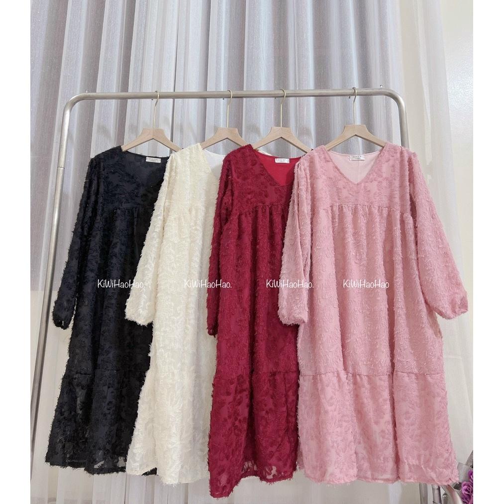 VÁY BẦU CÔNG SỞ VOAN 2 LỚP DÀI TAY - ĐẦM BẦU BABYDOLL HÀNG THIẾT KẾ