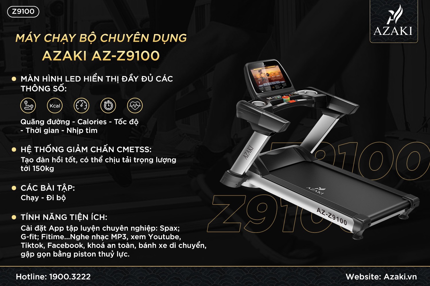 Máy Chạy Bộ Chuyên Dụng Azaki Zeus Z9100