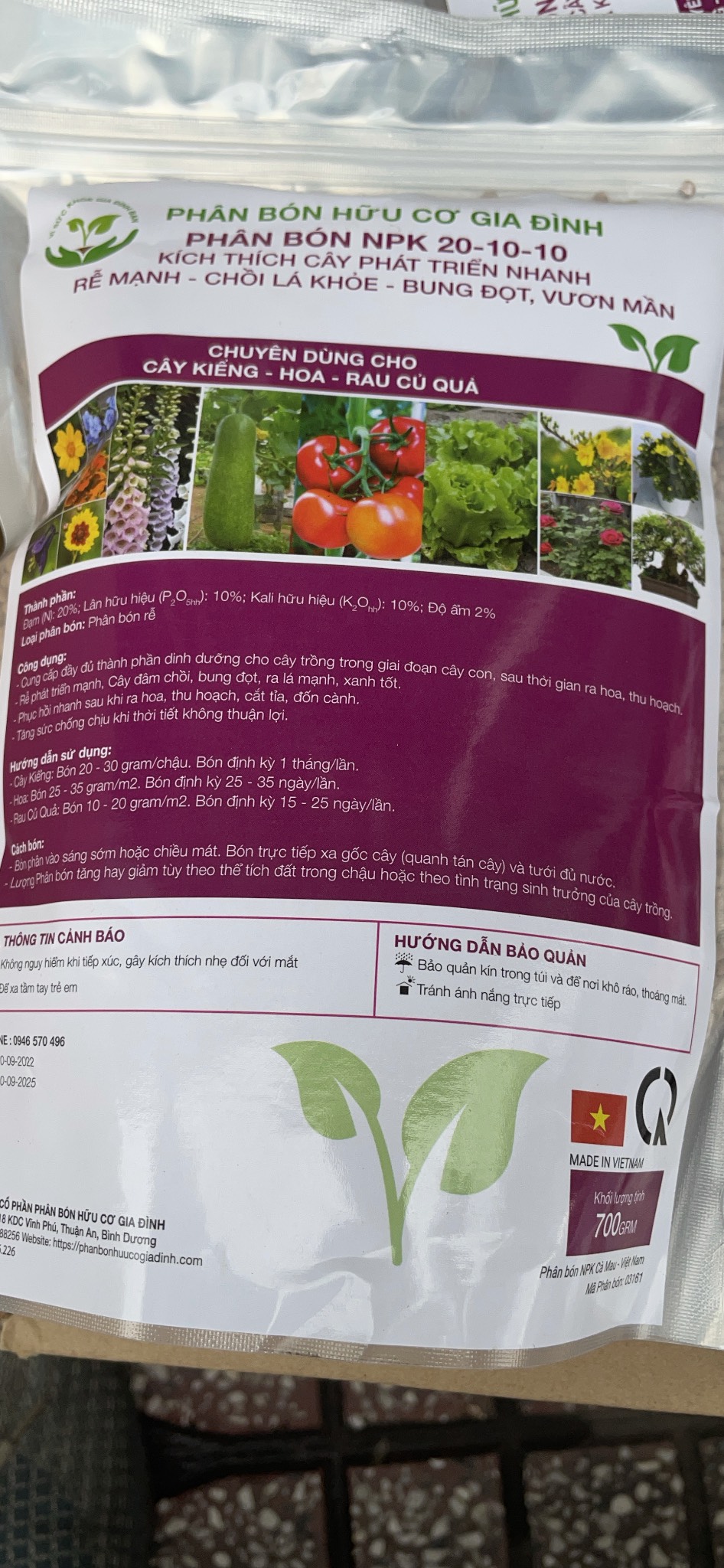 Phân bón gốc NPK cho rau màu cây cảnh 20-10-10 hay 16-16-16 gói 700gr