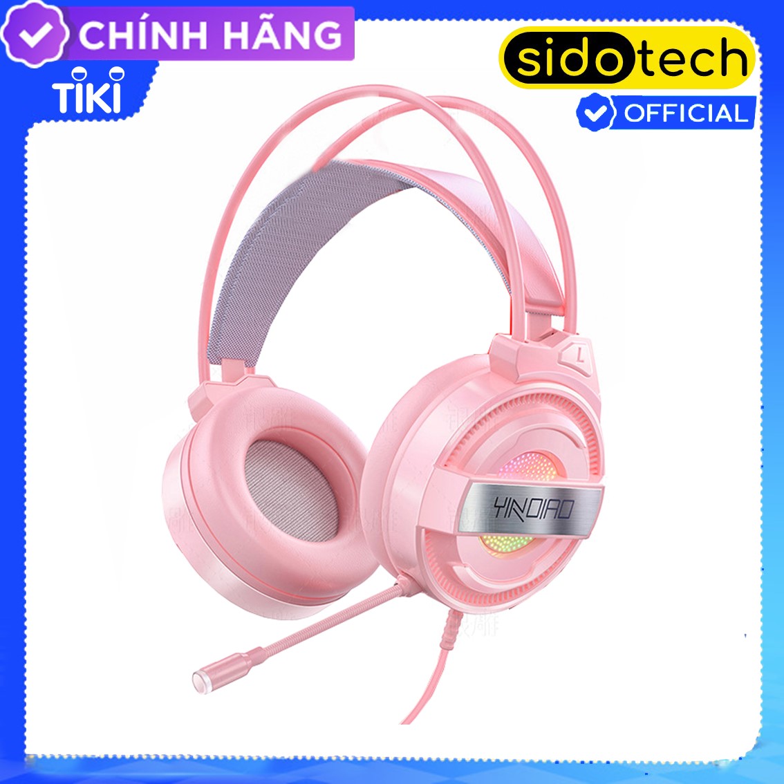 Tai nghe chụp tai gaming máy tính Over Ear SIDOTECH Q3 màu Hồng / Đen âm thanh 7.1 có mic 360 độ LED RGB lọc âm chống ồn êm ái cho game thủ chơi PUGB CSGO Liên Minh trên PC Laptop - Hàng Chính Hãng