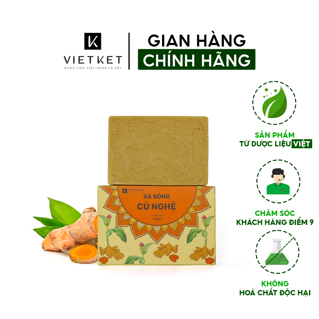 Cục Xà Bông Củ Nghệ VIETKET DDHC 100g - Làm Sạch, Giảm Mụn Lưng, Sáng Da, Duy Trì Độ Ẩm, Hương Thơm Thảo Dược