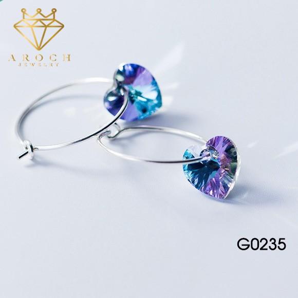 Khuyên tai bạc Ý s925 vòng trái tim đa sắc G0235 - AROCH Jewelry