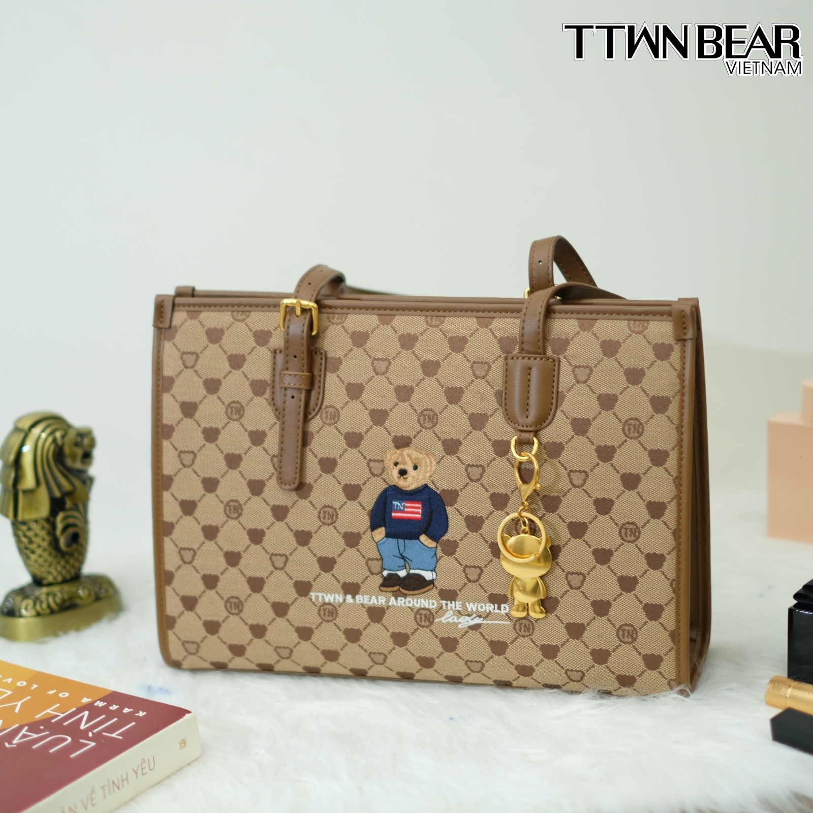 Túi tote TN3079 da thời trang công sở charm gấu TTWN BEAR