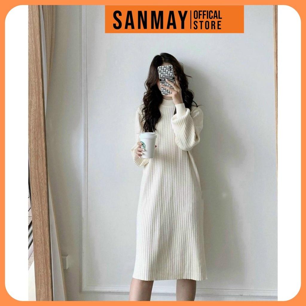 Váy Len Suông Thun Nữ Dáng Dài Trơn SANMAY Đầm Đi Dự Tiệc Cưới Chơi Cao Cấp Thiết Kế Hàn Quốc Công Sở Trắng Đen VD013