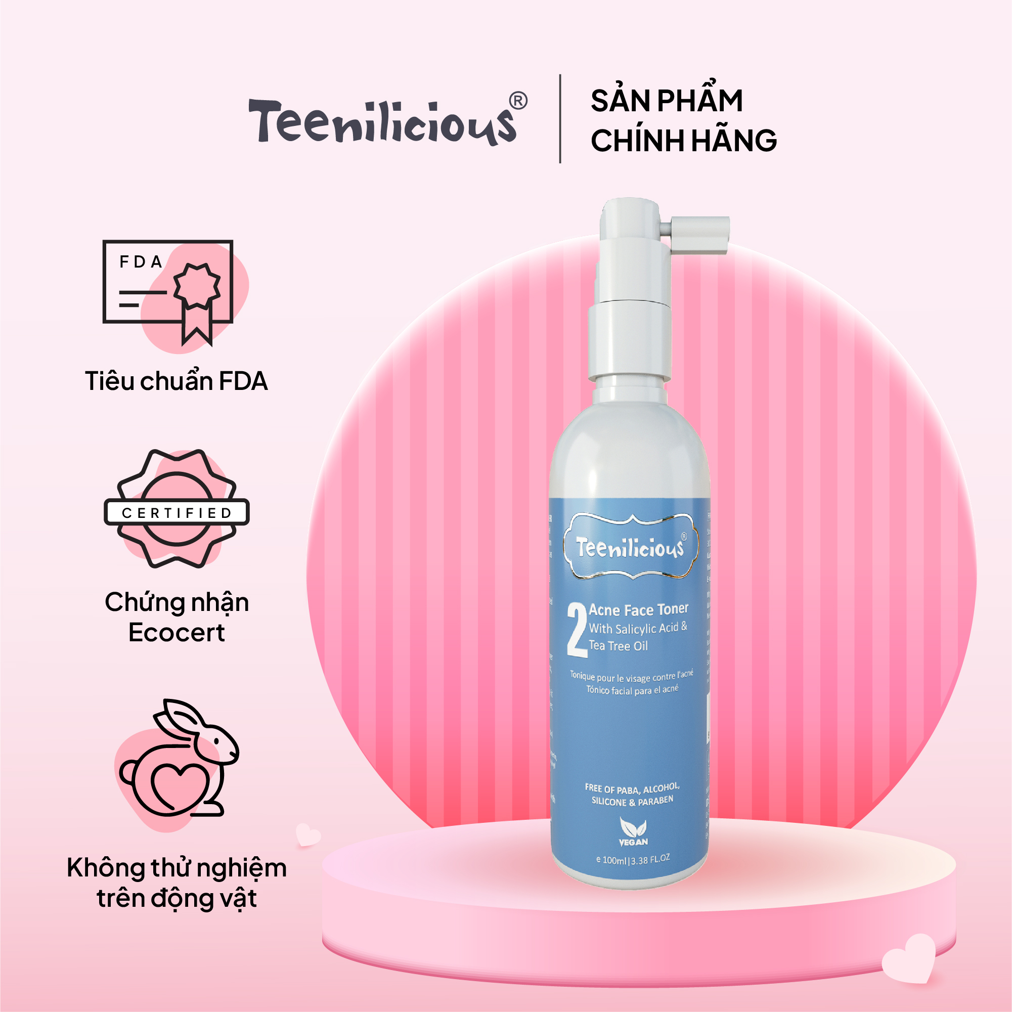 Nước Cân Bằng Dạng Xịt Teenilicious Acne Face Toner Hỗ Trợ Giảm Mụn Dành Cho Da Mụn &amp; Nhạy Cảm 100ml