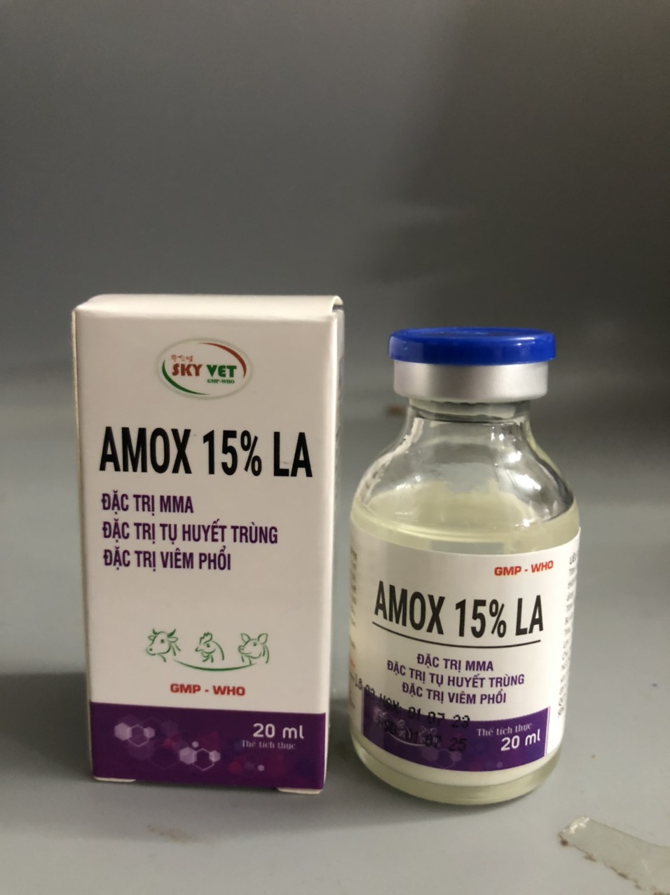 Thuốc thú y, Amox 15% LA 20ml-Sky dùng cho chó, mèo, gia súc