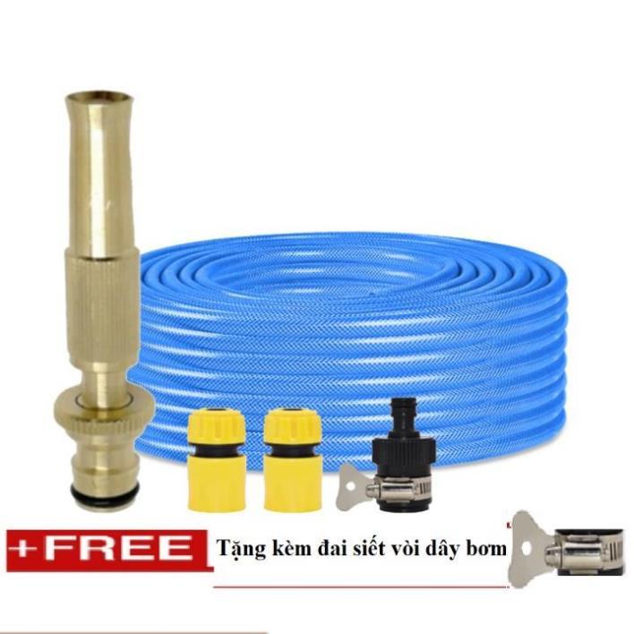 ️ Bộ dây vòi xịt nước rửa xe, tưới cây . tăng áp 3 lần, loại 20m 206587 cút sập,nối nhựa đen+ tặng đai