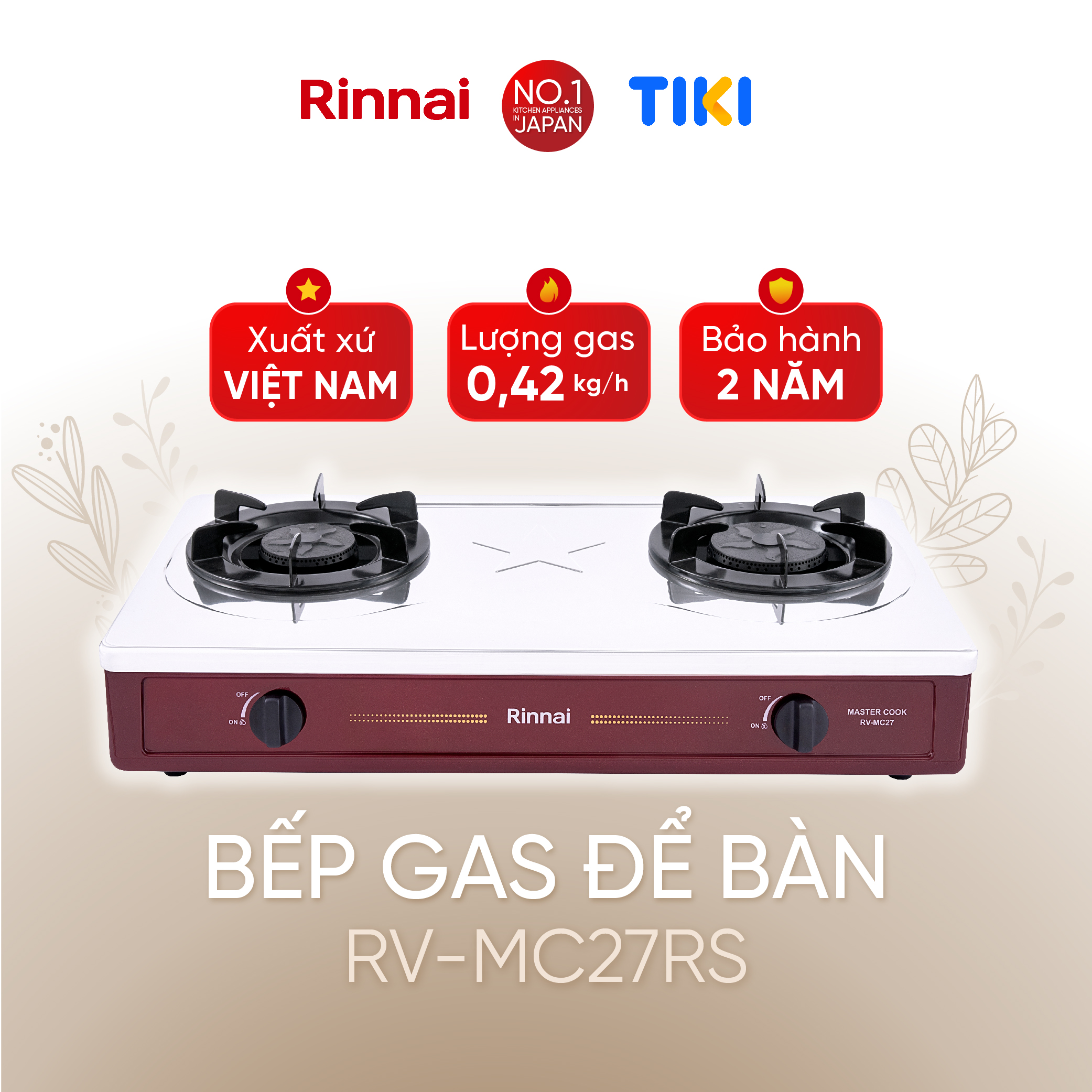 Bếp gas dương Rinnai RV-MC27RS mặt bếp inox và kiềng bếp men - Hàng chính hãng