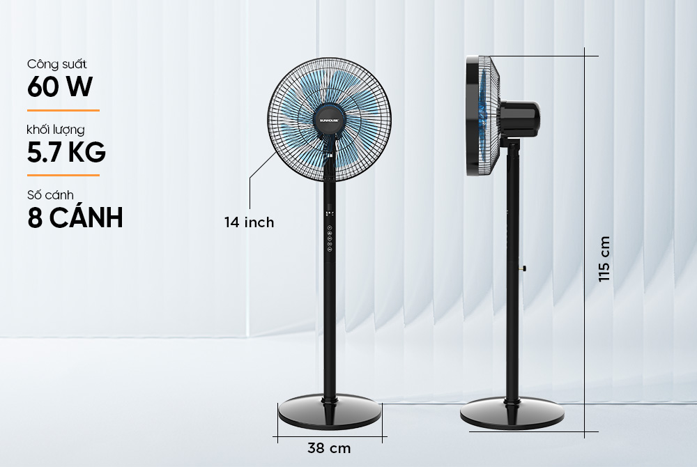 [Hàng chính hãng] Quạt đứng 8 cánh Sunhouse SHD7346/SHD7346B
