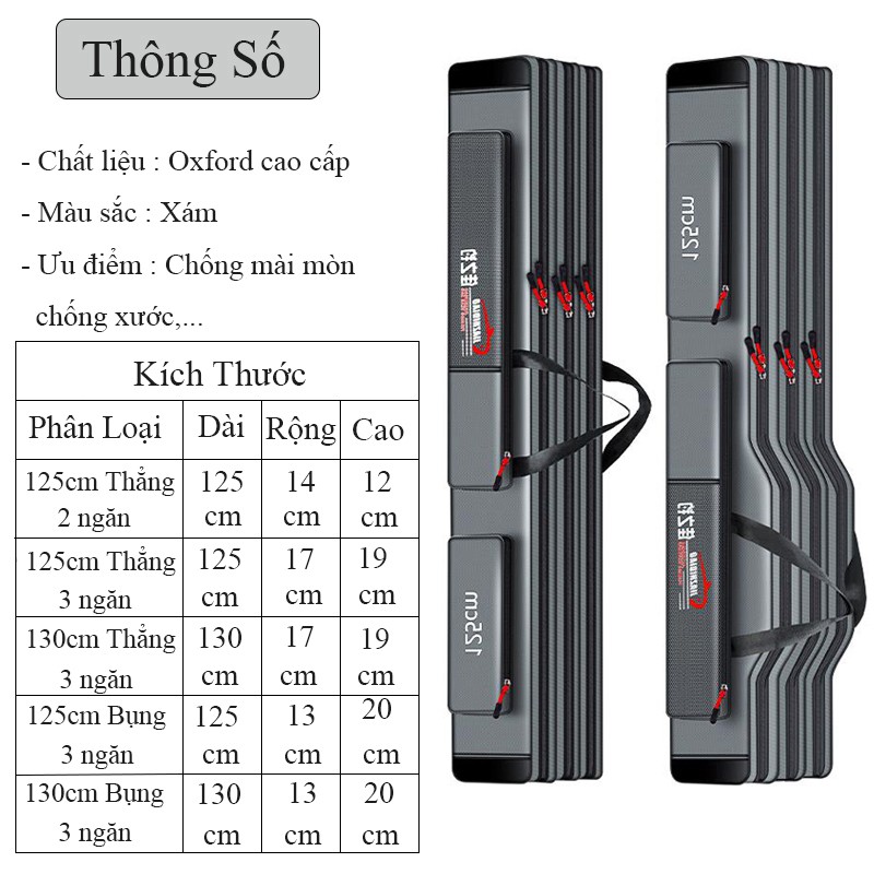 Túi đựng cần câu cá JIAZHIDIOAO 2-3 ngăn chống thấm nước siêu bền chuyên dụng câu đài TDC13