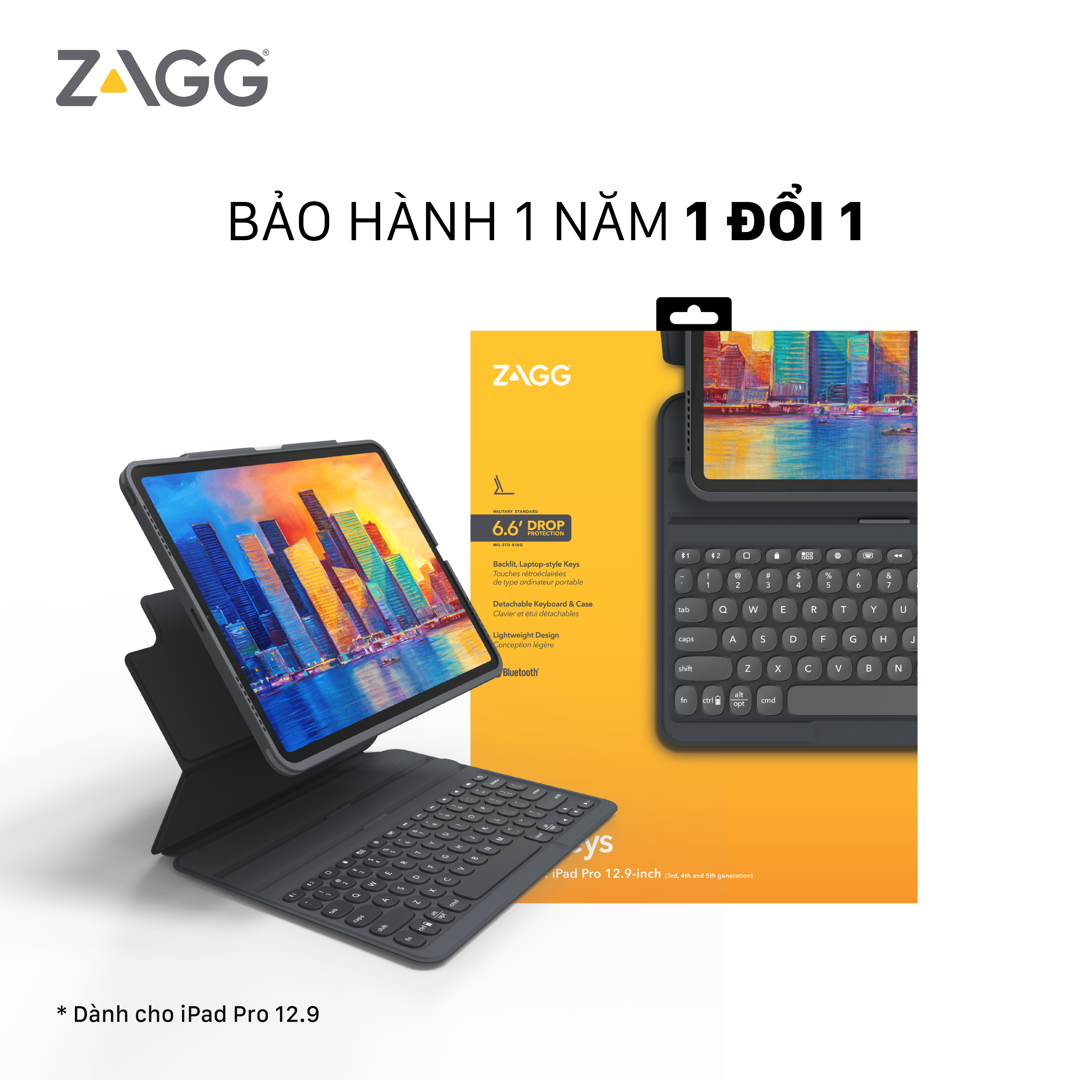 Ốp lưng kèm bàn phím ZAGG Pro Keys iPad Pro 12.9 inch - Hàng chính hãng