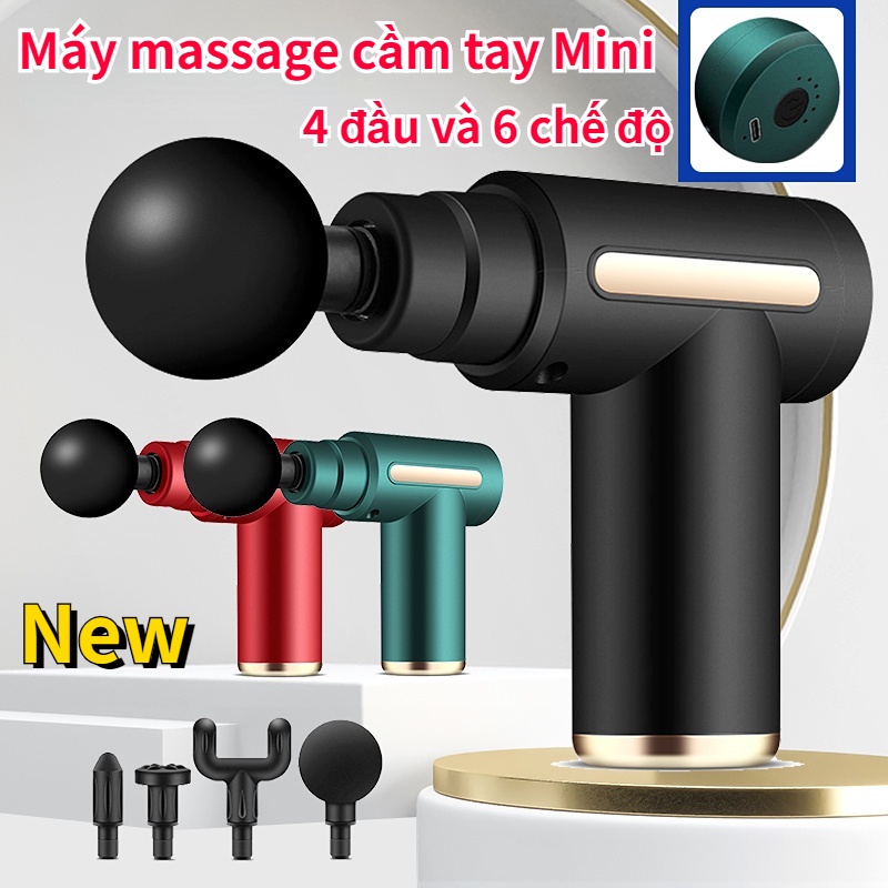 Máy massage toàn thân 4 đầu thay và 6 chế độ rung giảm đau mỏi cơ - Súng mát xa mini cầm tay cho nam và nữ, dùng cho cổ vai gáy, lưng, hông, chân, tay....