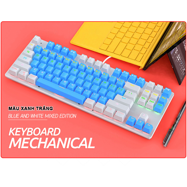 Bàn phím cơ gaming TKL 87 phím SIDOTECH K004 Blue Switch tuổi thọ 50 triệu lần bấm thuộc dòng bàn phím máy tính chơi game mini có LED RGB biến đổi cấu trúc cơ học vật lý tốc độ gõ phím cao - Hàng Chính Hãng