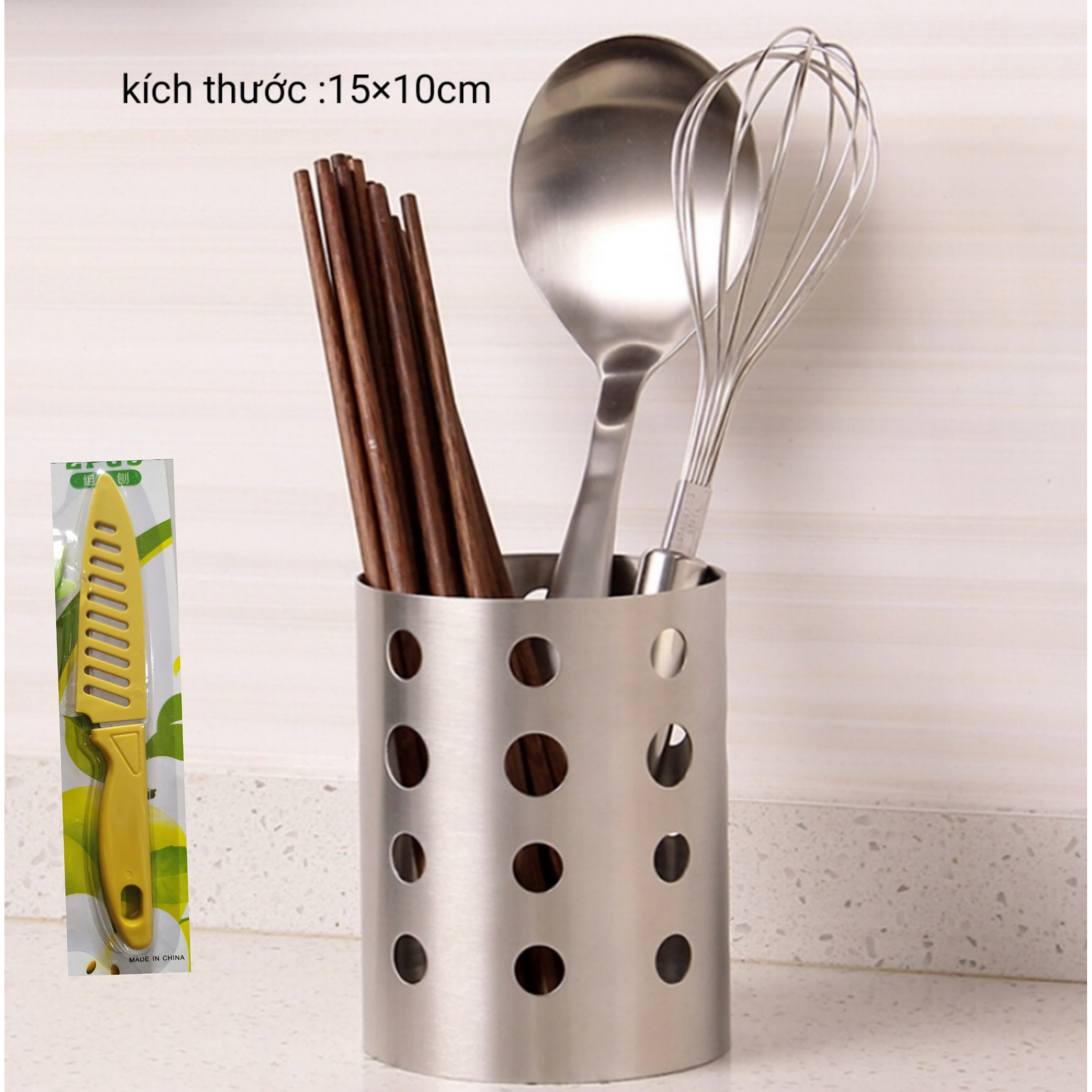 Ống để đũa muỗng inox tặng 1 dao gọt trái cây