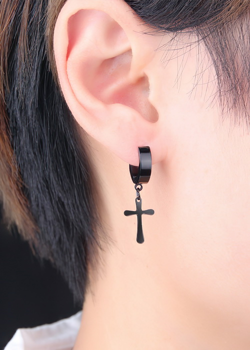 Bông tai kẹp thánh giá tòn ten BT380, Khuyên tai thánh giá kẹp thời trang unisex - Màu đen