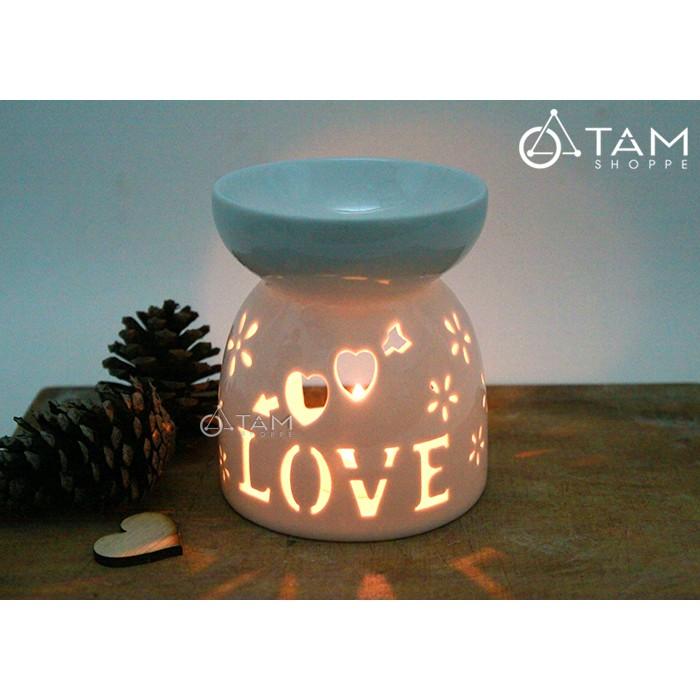 Đèn đốt tinh dầu bằng nến Gốm trắng chữ LOVE cao 10cm số 16 TNS