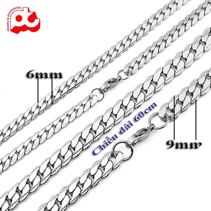 Dây chuyền thép không gỉ cao cấp đẹp sang trọng lặc khít chạm 2 bên trangsucpt kích cỡ 9mm PTDCNA57
