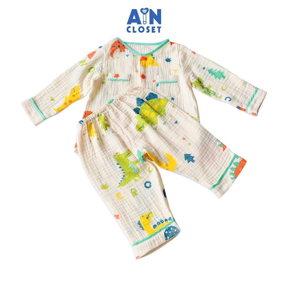 Quần áo dài bé trai họa tiết Khủng long xanh xô muslin - AICDBTEFTTPE - AIN Closet