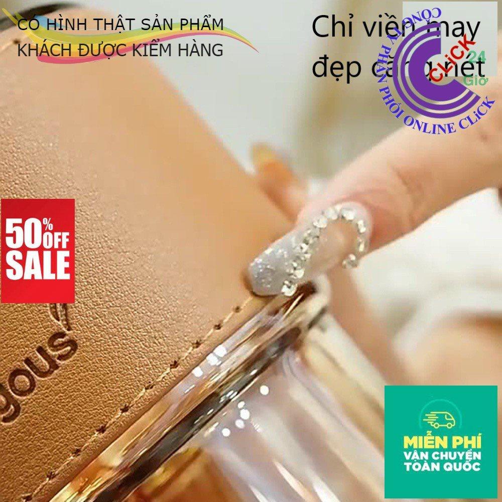 Cốc Thủy Tinh Kèm Bao Da Có Nắp Và Ống Hút 450ml, Ly Uống Nước - Hàng Cao Cấp Siêu Sang