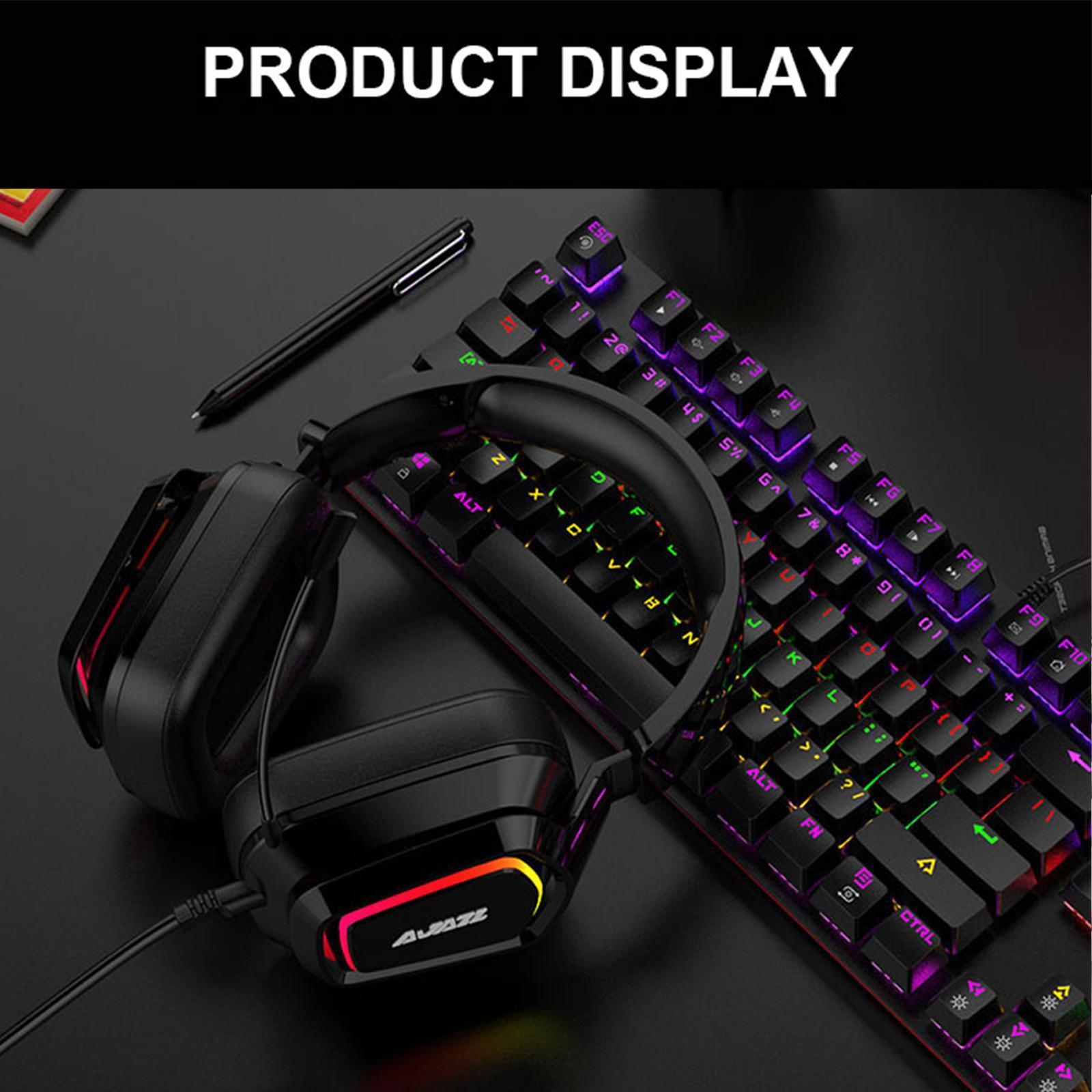 LED Colorful Over Ear Gaming Headset Headphones with Mic Black 3.5mm