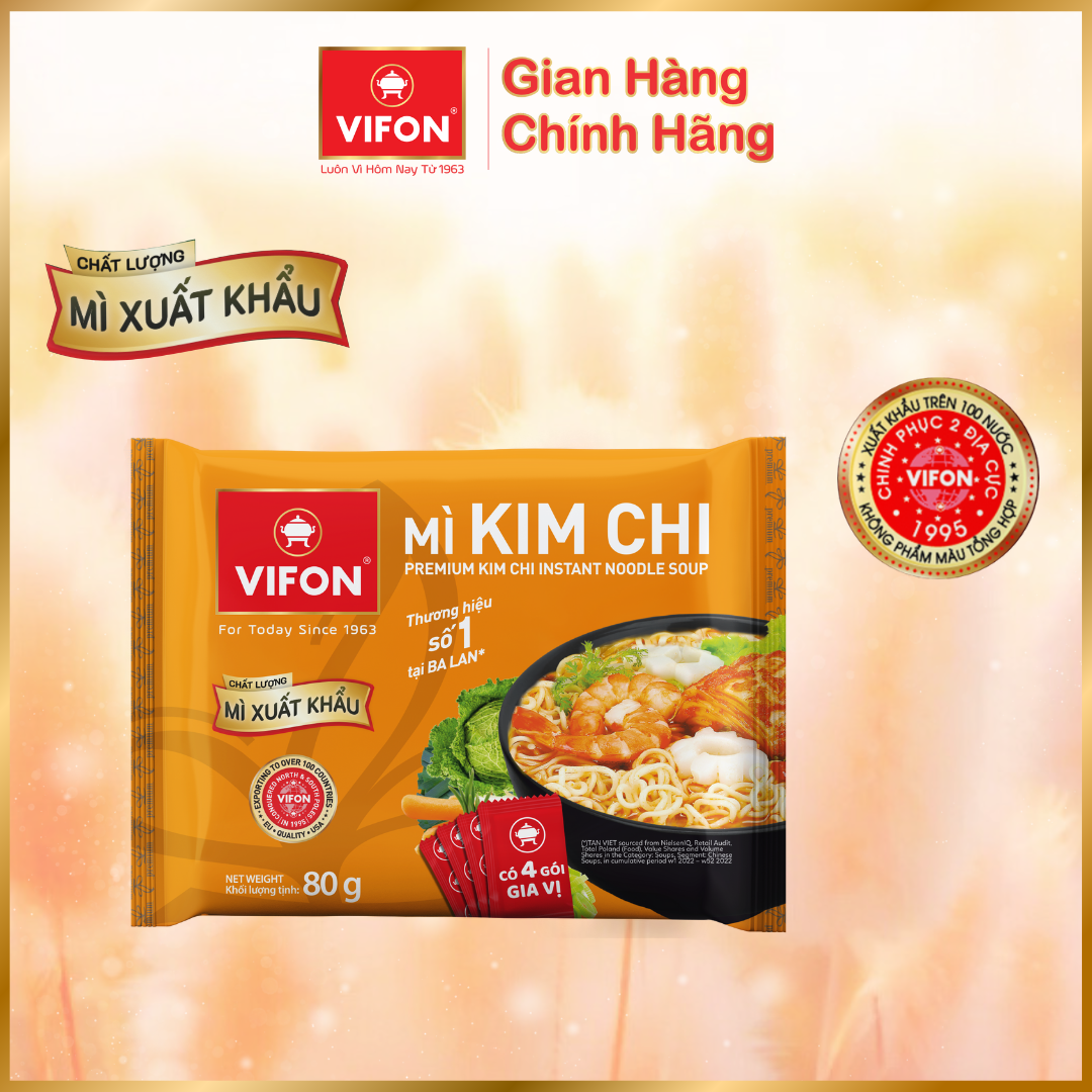 Combo 10 gói mì xuất khẩu  Gà vàng/ Cà ri/ Lẩu thái / Kim chi VIFON