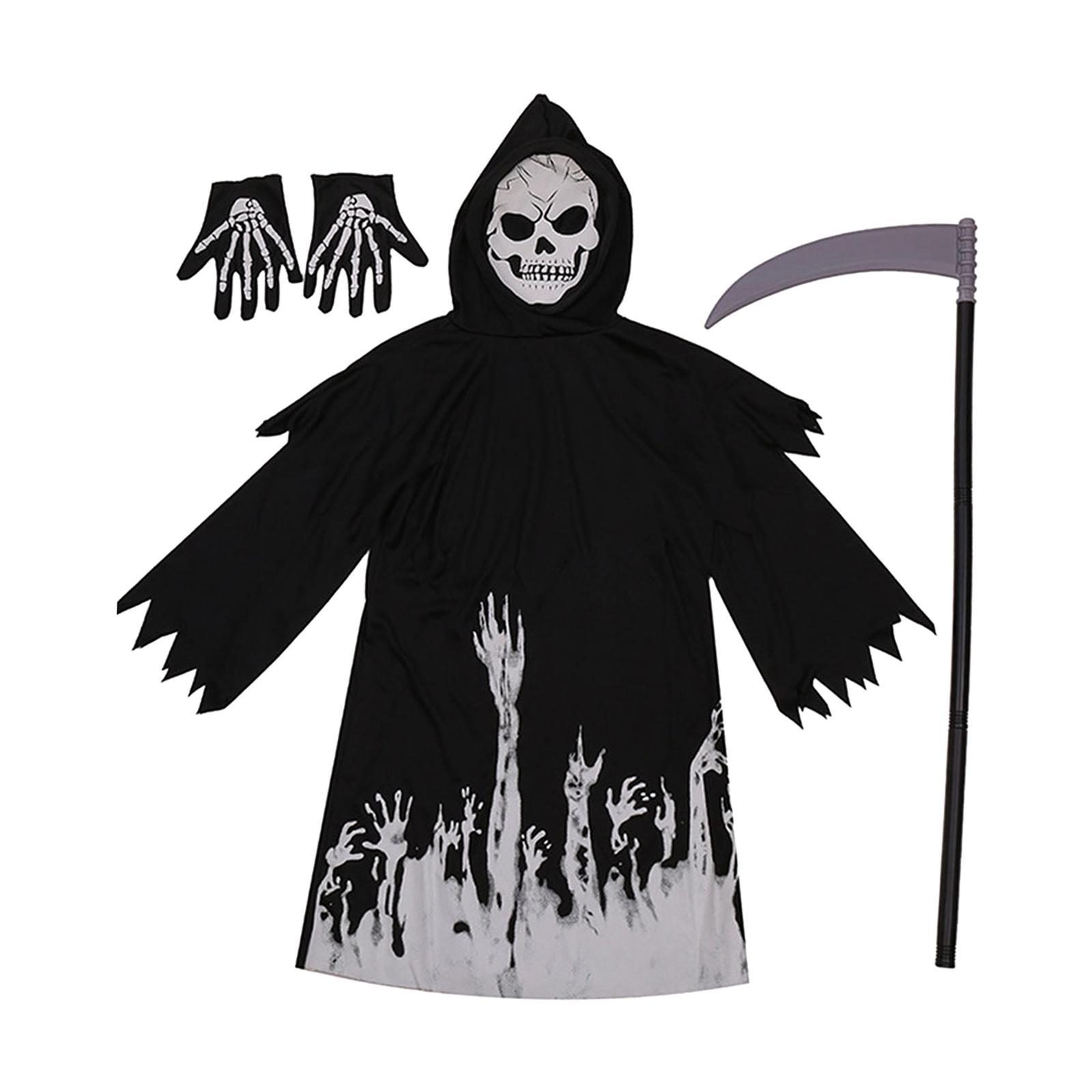 Grim Reaper Costume Hooded Cape Skull Creepy for Dress up Stage Performances