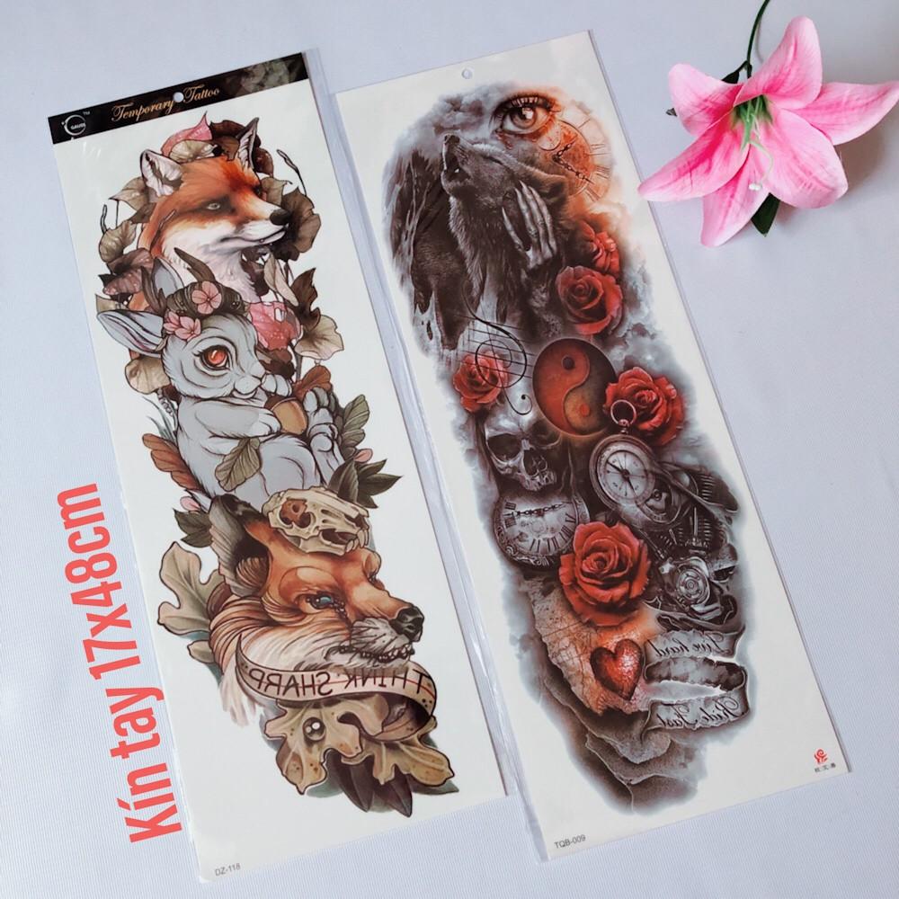 Combo 2 tấm hình xăm dán thỏ con siêu cute kín tay màu 17x48cm- tặng bắp tay mini 10x20cm