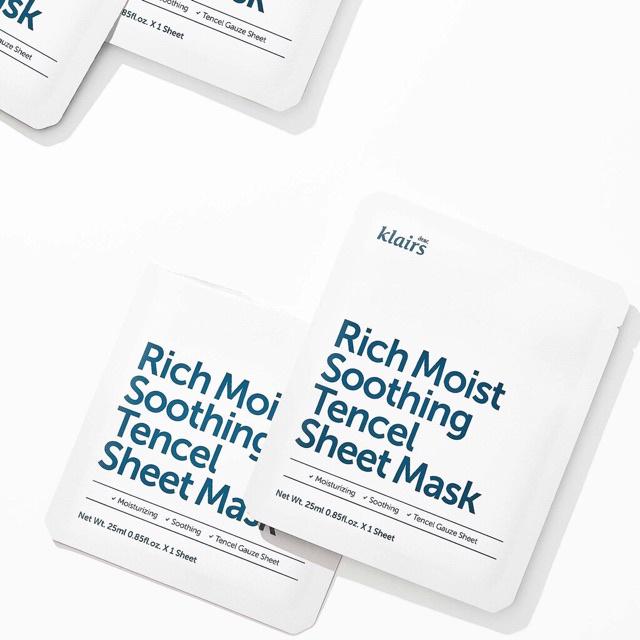 Combo 4 Dear, Klairs Mặt nạ giấy Midnight Blue Calming Sheet Mask 25ml+3 Rich Moist Soothing Tencel Sheet Mask 25ml