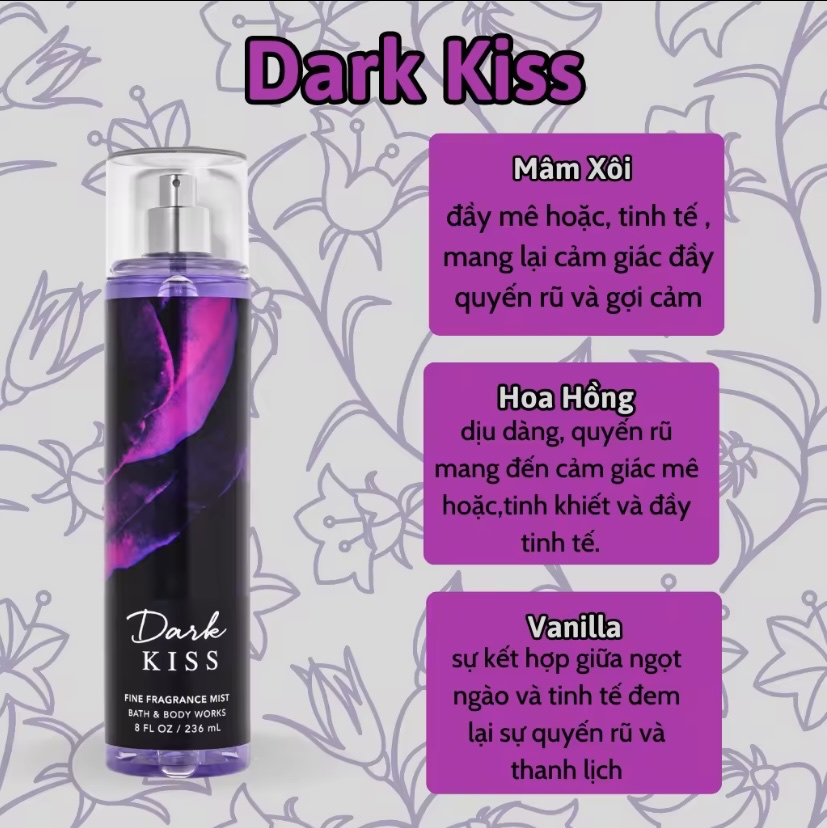 Body Mist Dark Kiss 236ml - Bath and Body Work Dark Kiss Chính Hãng