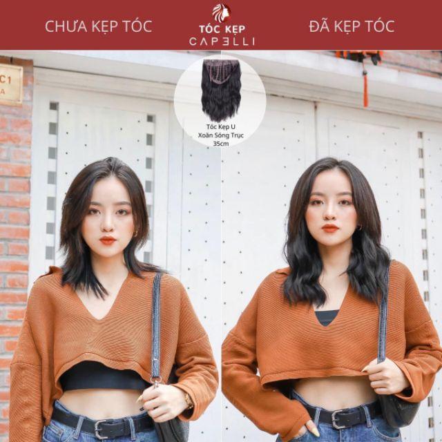 Tóc giả nữ đẹp kẹp U nửa đầu xoăn trục ngắn ku17