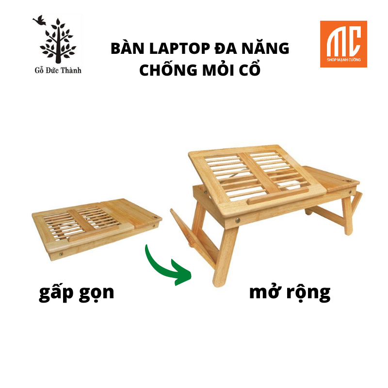 22311 | Bàn laptop đa năng gấp gọn chống mỏi cổ, điều chỉnh độ nghiêng laptop, gỗ tự nhiên nhẵn mịn, có lỗ thoát nhiệt, 2 ngăn để tài liệu